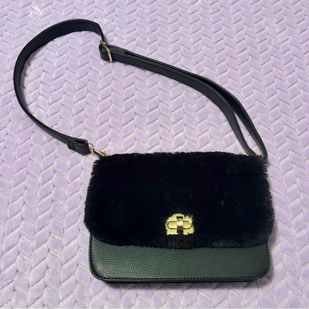 Call It Spring Black Fur Shoulder Bag
